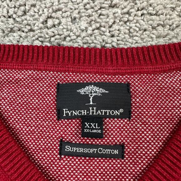 Fynch Hatton Sweater Mens XXL 2XL Red Supersoft Cotton V Neck Casual Pullover - Picture 4 of 11